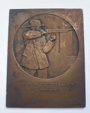 ANTIQUE FRENCH SHOOTING BRONZE MEDAL /PLAQUE UNION DES SOCIETES DE TIR DE FRANCE