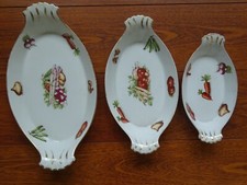 MEHUN 3 ANTIQUE PORCELAIN DISHES VEGETABLE GARDEN DECOR lg 33.5 cm