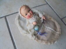 Rare Antique Baby Automaton Doll in Crib
