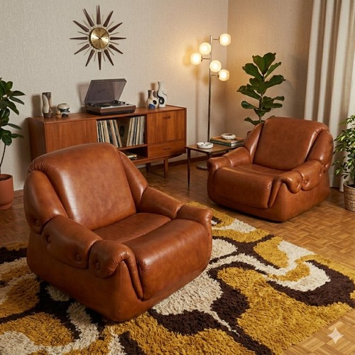 Fauteuils vintage simili cuir - fauteuils,