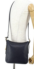 DELVAUX Shoulder Crossbody Bag Navy Blue Leather Gold Hardware 9.6"x9.6"x2.4"