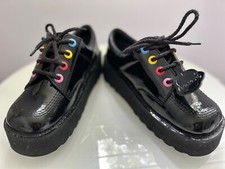 Women's shiny black Kickers multicolor colorful eyelets platform shoes size 38