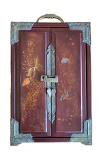 Coffret à Bijoux Bois Laqué Vietnam Signé Décor Poissons Rouges 5 Tiroirs 31 cm