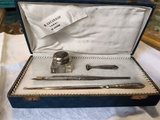 Coffret début siècle encrier  porte plume ovre lettre sceau  argent  et cristal