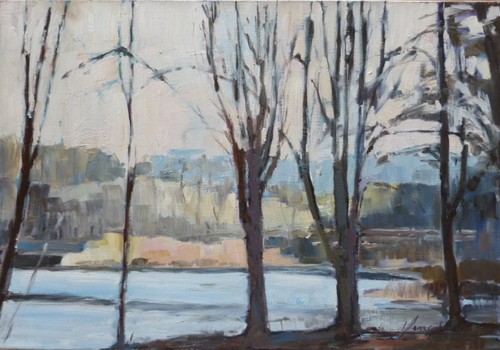 Paysage vue etang huile - etang,