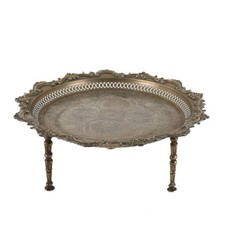 Middle Eastern Moroccan Silverplate Footed Tray Table