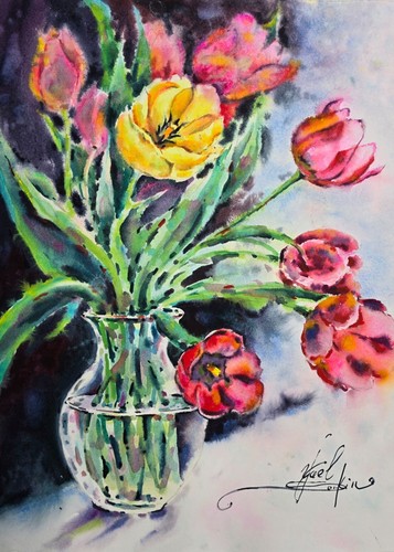 Aquarelle originale tulipes