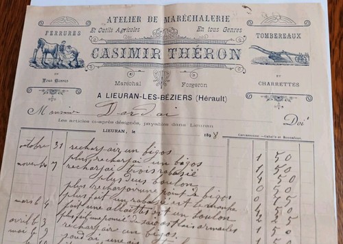 Ancienne facture 1898 lieuran - ancienne,