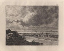 Michel Georges Village au bord d'un canal - Eau Forte Charles Courtry 19th century