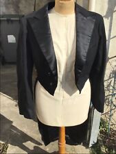 Antique PIE TUXEDO TAIL JACKET black wool sheet satin collar HERBAUT PARIS