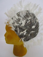 Jack McConnell Domed Feather Hat Black White Dotted Wedding Church Cocktail
