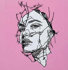 Original Barbed Wire Woman Painting - Contemporary Art on Canvas, Pop Portrait