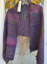 NIKOS HAND WOVEN SHAWL/Scarf New. darker Purples than pictured