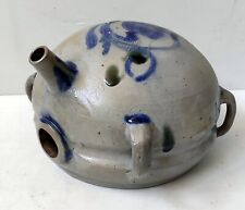 19th century GRES D'ALSACE VINEGAR BOTTLE BLUE DECOR HANDMADE FOLK ART