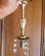 Lustre à PAMPILLES Vintage en perles de verre Taillé et laiton