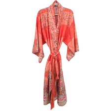 Bassetti Italian Cotton Kimono Robe L/XL Orange Paisley Boho Lounge Rare Print