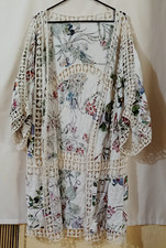 Robe kimono coverup floral crochet boho One Size beautiful embroidery open front