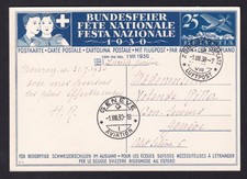Suisse-Carte Fête Nationale 1930-Aviation