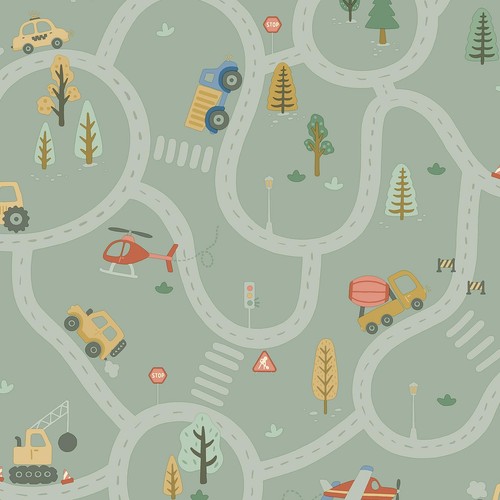 Papier peint rond point route - papier,