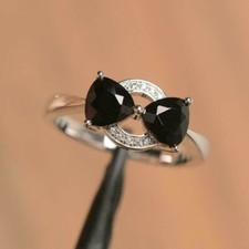 Bague de fiançailles en moissanite noire coupe 3, ct trillions or blanc 14 ca...