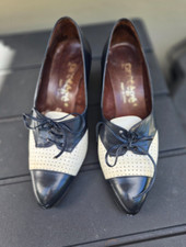 Vintage PROTEGE DK Navy Blue/White Lace Up oxford rockabilly pumps 8 M spain
