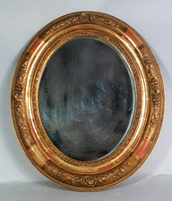 Ancien miroir ovale cadre bois stuc dorure d'origine 37x31 cm Belle patine C793