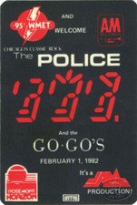 POLICE 1982 Tour Radio Promotional Backstage Pass WMET Go-Go's
