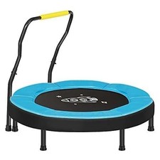 36” Indoor Trampoline with Handrail – Fitness & Kids Rebounder, Blue Steel Frame
