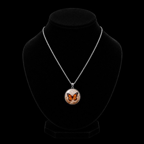 Collier papillon orange fait - papillon,