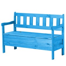 Banc de jardin KADAX avec boîte en bois, banc de jardin, 120 x 47 cm, bleu