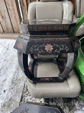 Early 20th Century Asian Chinoiserie Black Lacquer Carved Side Table Set