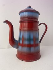 ANCIENNE CAFETIERE TOLE EMAILLE BLEU VINTAGE