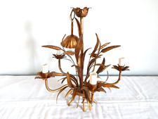 ANTIQUE JANSEN House Wheat Ears Decor Metal Chandelier circa 1950 5 Lights