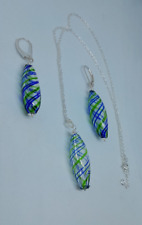 parure collier boucles d'oreille argent 925 et verre Murano création unique