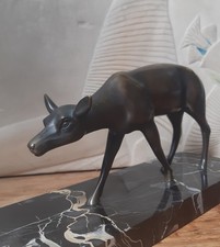 Ancien bronze sur socle marbre noir animalier biche Art déco S.M