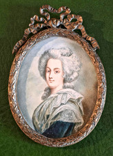 Rare MINIATURE du XVIIeme. Portrait de femme. CADRE en bronze du XIXe.