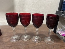 Cristal D'Arques Durand Ruby Red Water Wine Glass Goblets Classic Retro Set Of 4