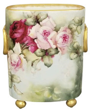 Wm Guerin Limoges Hand-Painted Roses Cache Pot–Signed Gertrude Perry, 1901