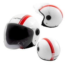 Casque Moto Jet Scooter Homologué ECE 22 06 Blanc Graphique Rouge Visière