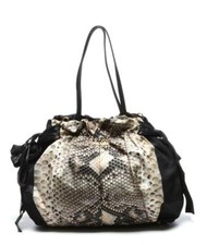 PRADA Snakeskin Printed Nylon Hobo Shoulder Bag Handbag Leather Side Bows Purse