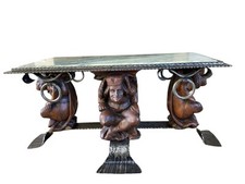 Table basse vintage en fer forgé et marbre de Jean Maurice Rothschild année 50