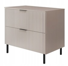 Meuble sous-lavabo sur pied FLOW 80 cm façade rainurée beige avec plateau