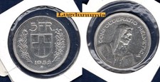 Suisse 5 Francs 1952 B SUP  RARE 155000 Exemplaires Switzerland Helvetia