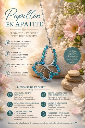 Collier papillon apatite et - collier,