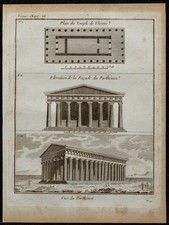 1788 - Plan du temple d’Héphaïstos et Parthénon à Athènes - Gravure ancienne