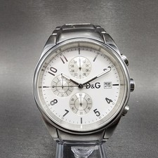 Dolce & Gabbana Sandpiper Chronograph Watch Men 42mm White Dial Silver New Batt