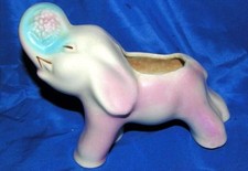 VTG MID CENTURY POTTERY ELEPHANT PLANTER, BABY OR SHOWER GIFT, PINK & BLUE