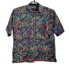 Pete Huntington Mens Bali Batik Hawaiian Print Popover Shirt Large Multicolor