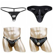 Mens Wetlook String Overt Brief Zip Thong Lingerie Underwear