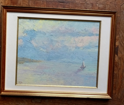 Huile ancienne marine début - huile,